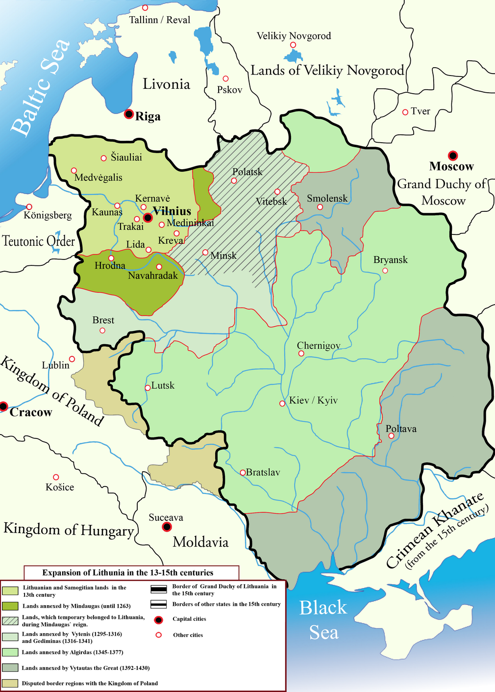 Українські землі в політичному просторі Великого князівства Литовського. Автор: M.K. / Wikimedia Commons, CC BY-SA 2.5.